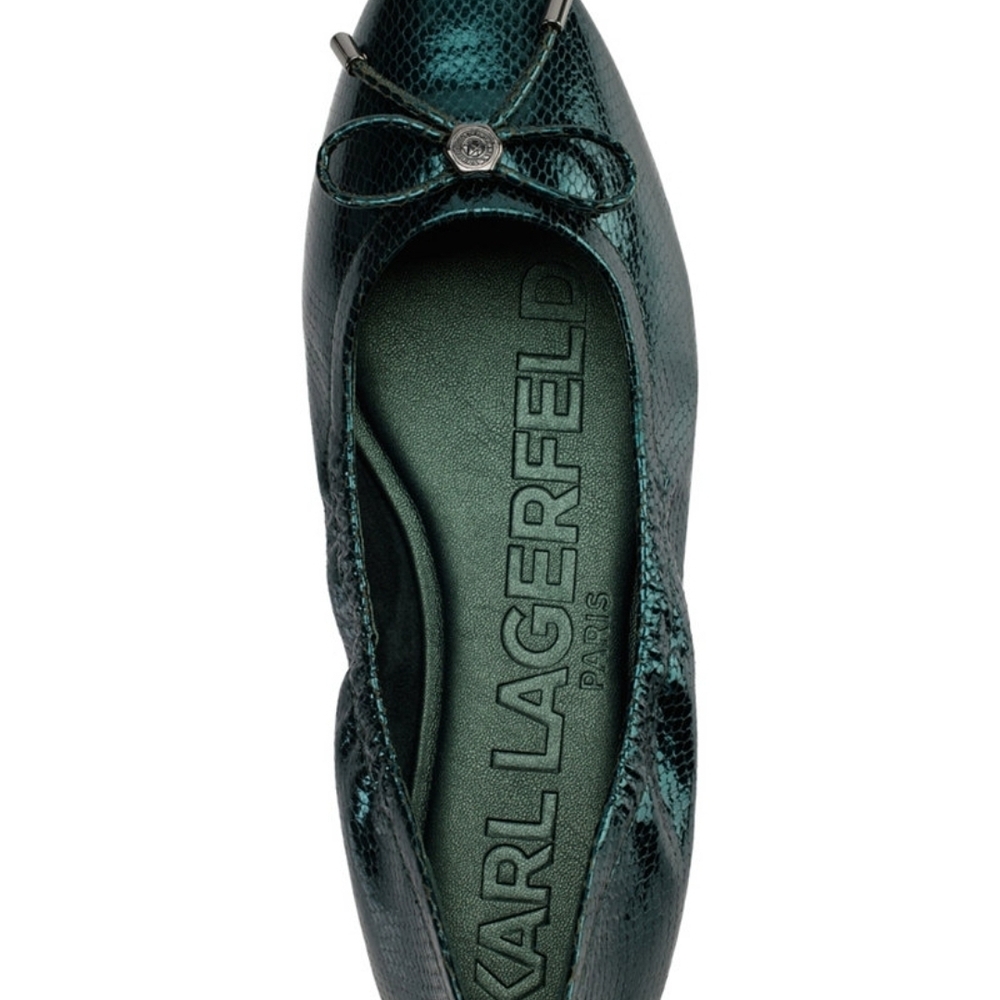 Karl Lagerfeld Velma Almond Toe Forest Green Ballet Flats - Picture 4 of 12